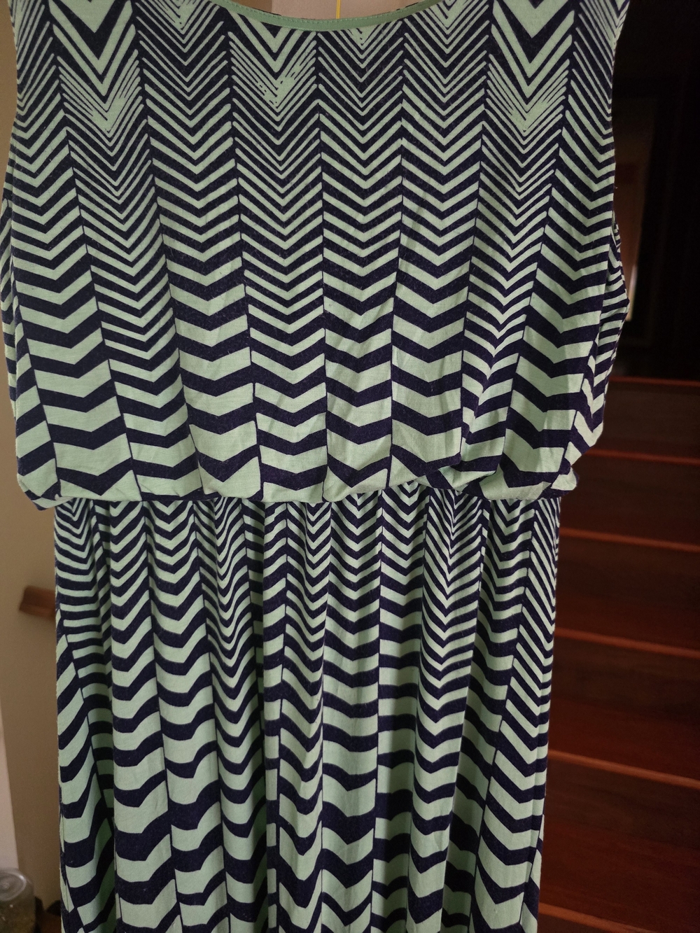 Enfocus Studio Chevron Maxi Dress Mint Green & Navy Maxi Dress Sleeveless - Picture 3 of 4